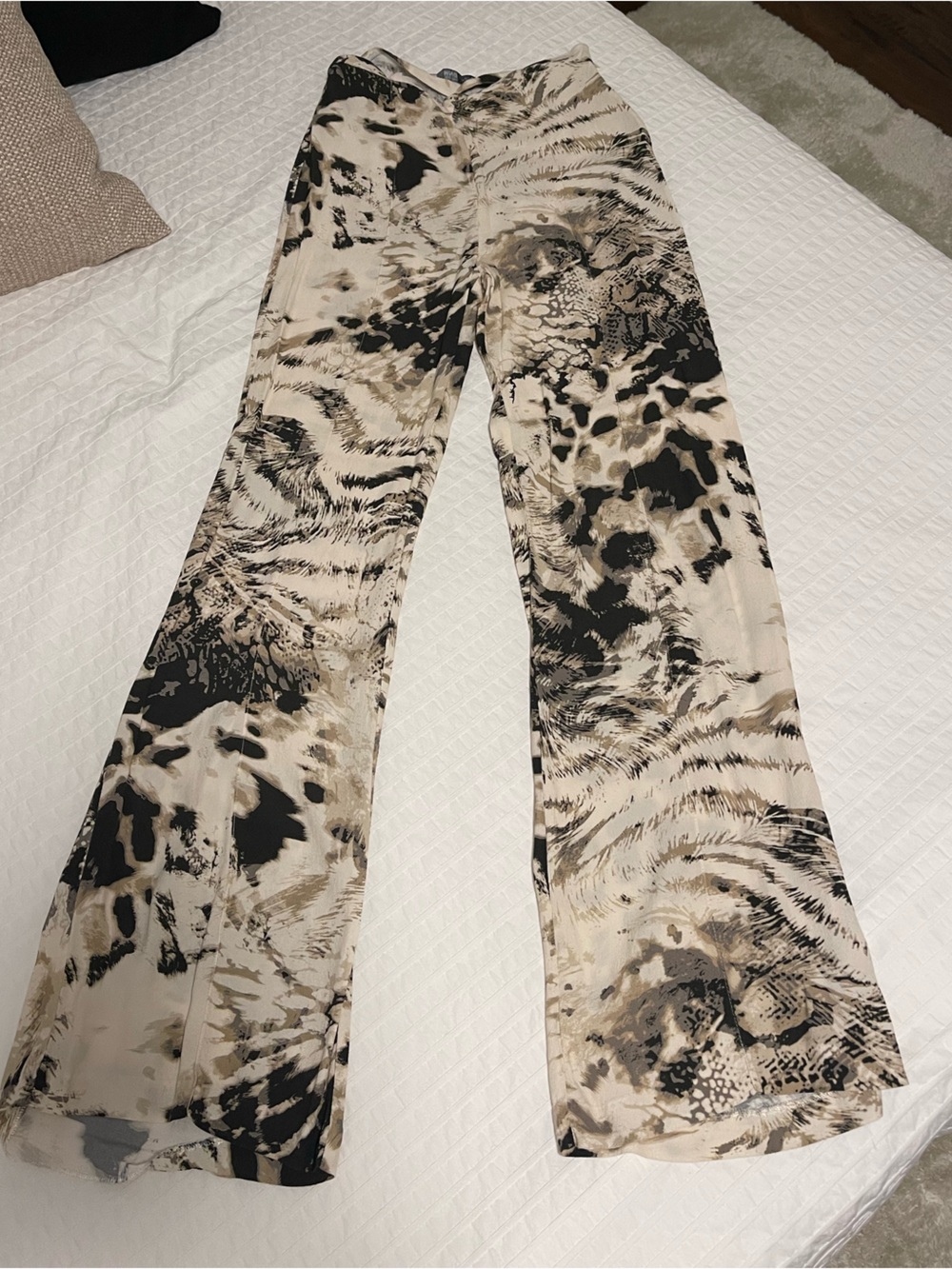 Mango Neutral Animal-Print Wide Leg Pants
